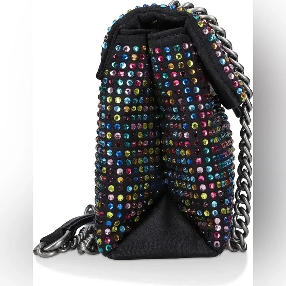 Kurt Geiger London Black Fabric Multicolor Rhinestone Medium Crossbody Bag - Picture 7 of 10